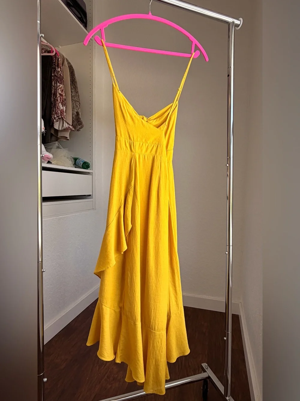 Yellow Ruffle Tie-Front  Dress